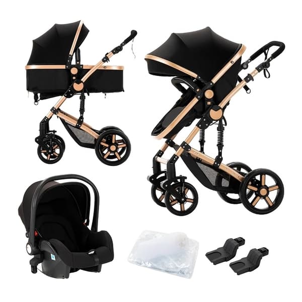 Barnvagn, 3-i-1-design, lättviktig med regnskydd, 588-Svart 588-BLACKGOLD
