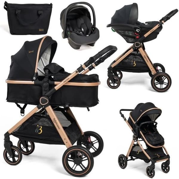 BEBELISSIMO - 3 i 1 trio kombinerad barnvagn - I-storlek 40-87cm bilbarnstol - liggdel - från födseln - upp till 22 kg - Nicea - svart