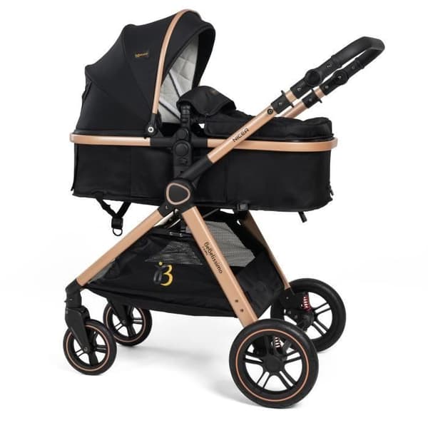BEBELISSIMO - 3 i 1 trio kombinerad barnvagn - I-storlek 40-87cm bilbarnstol - liggdel - från födseln - upp till 22 kg - Nicea - Guld