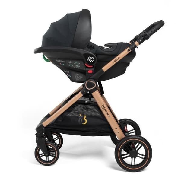BEBELISSIMO - 3 i 1 trio kombinerad barnvagn - I-storlek 40-87cm bilbarnstol - liggdel - från födseln - upp till 22 kg - Nicea - Guld