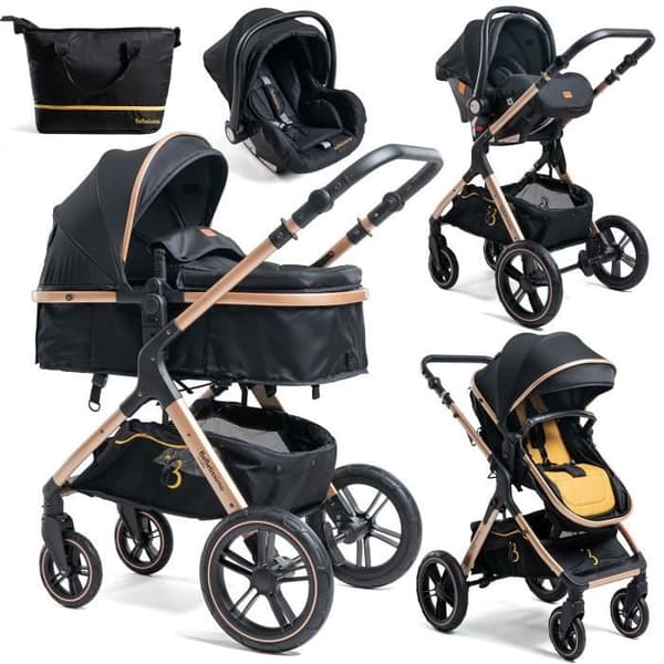 BEBELISSIMO - 3 i 1 trio kombinerad barnvagn - 0m bilbarnstol - liggdel - från födseln - upp till 22 kg - Gold Edition