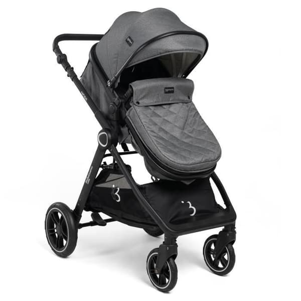 BEBELISSIMO - 3 i 1 trio kombinerad barnvagn - 0m bilbarnstol - liggdel - från födseln - upp till 22 kg - Nicea - grå