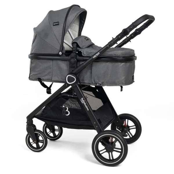 BEBELISSIMO - 3 i 1 trio kombinerad barnvagn - 0m bilbarnstol - liggdel - från födseln - upp till 22 kg - Nicea - grå