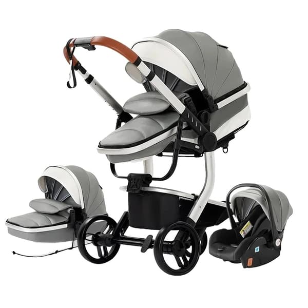 Barnvagn, 3-i-1-design, hög landskapsfunktion, 588-Grå