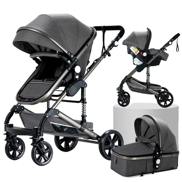 Barnevogn, 3 i 1 design, høj landskabsfunktion, 588-Grå XR002-GREY