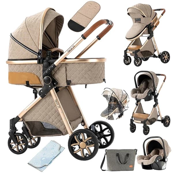 Barnvagn, 3-i-1-design, hög landskapsfunktion, 518-Röd V9-KHAKI