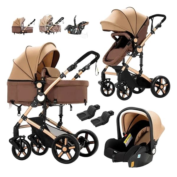 Barnevogn, 3 i 1 design, høj landskabsfunktion, 518-Rød 588-Khaki