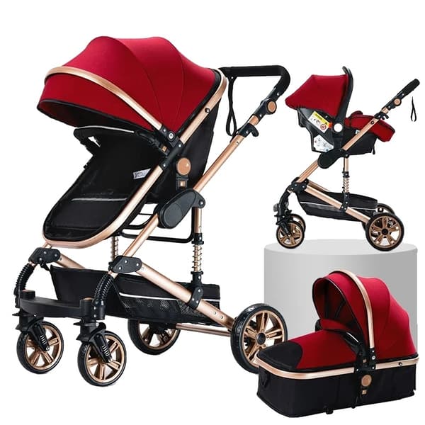 Vauvanvaunut, 3-in-1-malli, kevyt ja taitettava, V9-WHITE XR003-RED