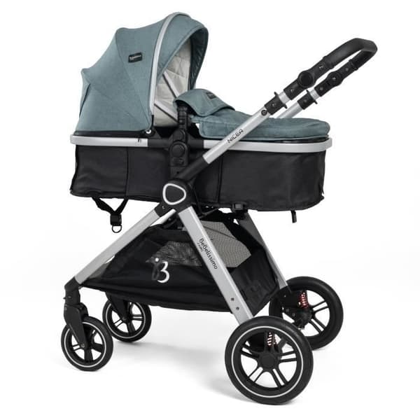 BEBELISSIMO - 3 i 1 trio kombinerad barnvagn - I-storlek 40-87cm bilbarnstol - liggdel - från födseln - upp till 22 kg - Nicea - grön