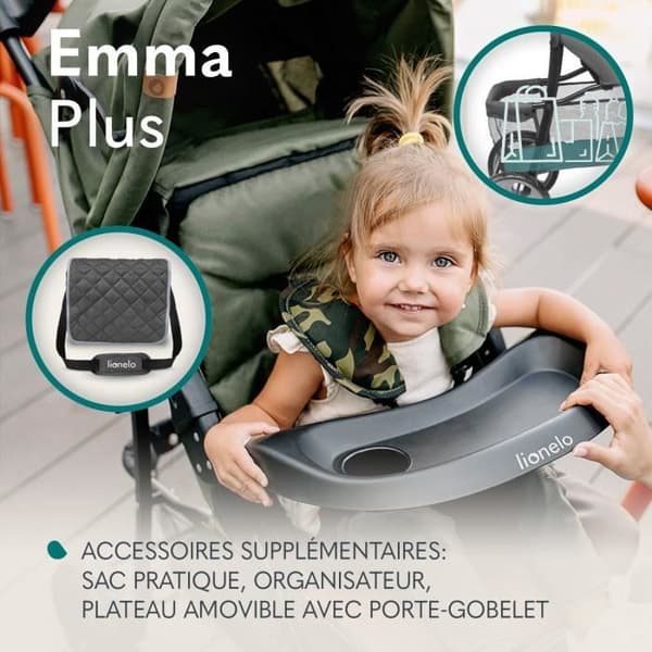 LIONELO Emma - Kompakt barnvagn - Från 6 till 36 månader - 5-punkts säkerhetsbälte - väska tillbehör ingår - Rosa