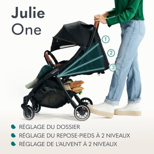 Kompakt paraplyvagn LIONELO Julie One - Upp till 22 kg - Lätt och hopfällbar - Tillbehör - Grön