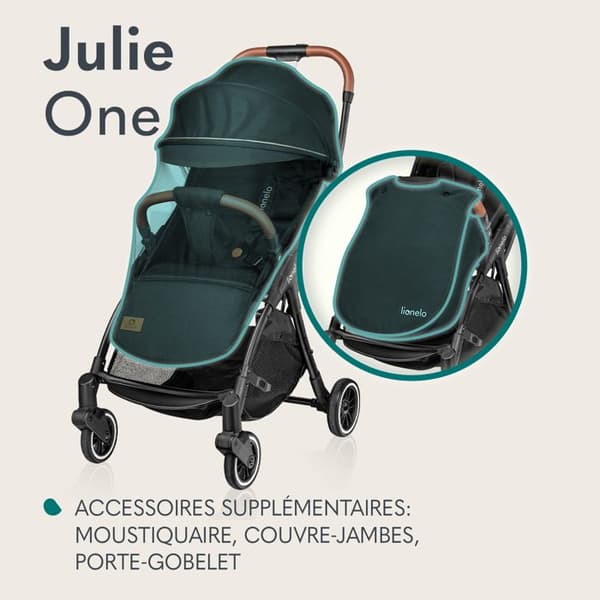 Kompakt paraplyvagn LIONELO Julie One - Upp till 22 kg - Lätt och hopfällbar - Tillbehör - Grön
