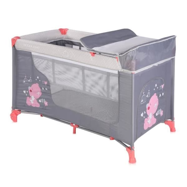 Baby resesäng / 2-vånings hopfällbar säng MOONLIGHT 2 Grå/Rosa lorelli