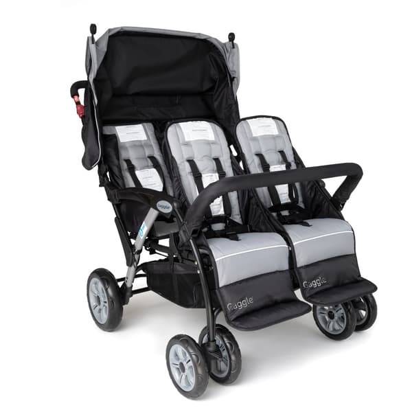 GAGGLE Compass 4x4 Quad Barnvagn för 4 barn | Buggy med justerbart bälte &amp; soltak i svart | 4-personers vagn hopfällbar för barn i åldern 6