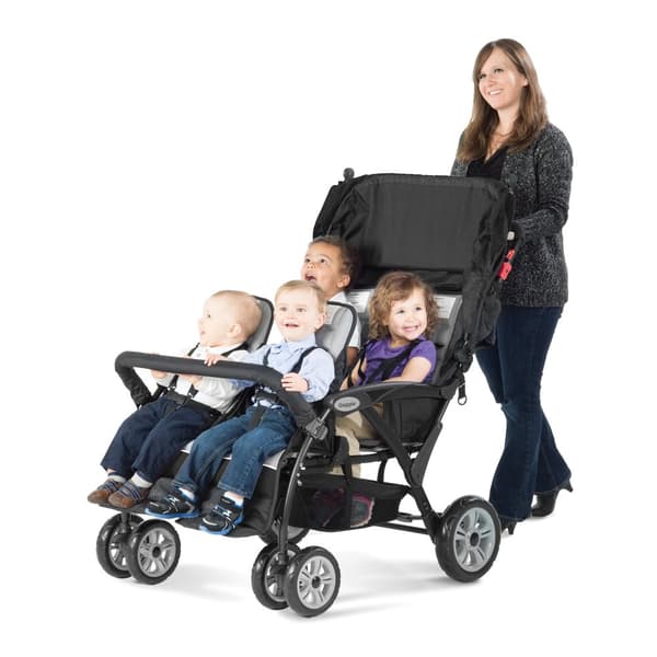 GAGGLE Compass 4x4 Quad Barnvagn för 4 barn | Buggy med justerbart bälte &amp; soltak i svart | 4-personers vagn hopfällbar för barn i åldern 6