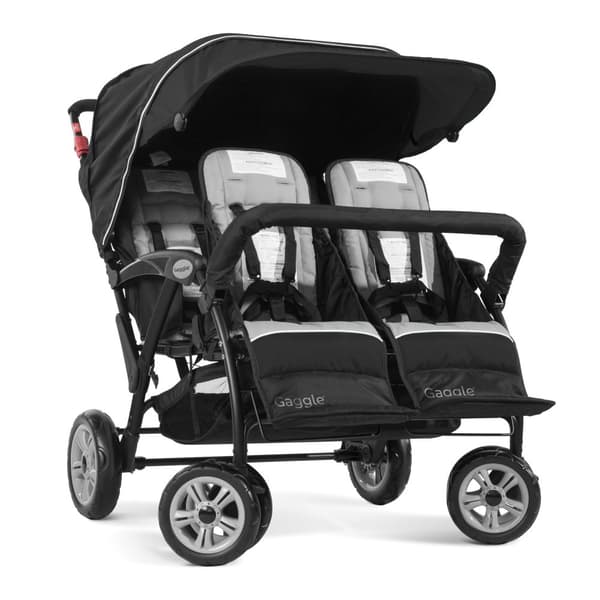 GAGGLE Compass 4x4 Quad Barnvagn för 4 barn | Buggy med justerbart bälte &amp; soltak i svart | 4-personers vagn hopfällbar för barn i åldern 6