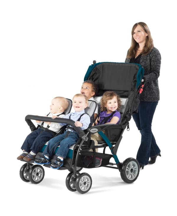 GAGGLE Compass 4x4 Quad Barnvagn för 4 barn | Buggy med justerbart bälte & soltak i Blå/Svart | 4-personers hopfällbar vagn för barn i åldern 6