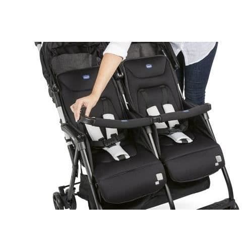 CHICCO Ohlala Twin Compact Dubbel sittvagn - Från födseln - Upp till 15 kg - 78 cm bred - Säkerhetsbygel - Svart natt