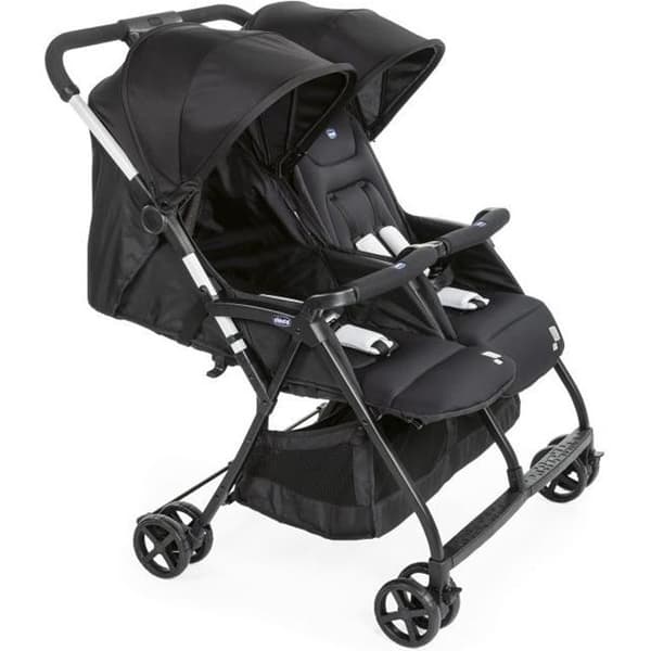CHICCO Ohlala Twin Compact Dubbel sittvagn - Från födseln - Upp till 15 kg - 78 cm bred - Säkerhetsbygel - Svart natt