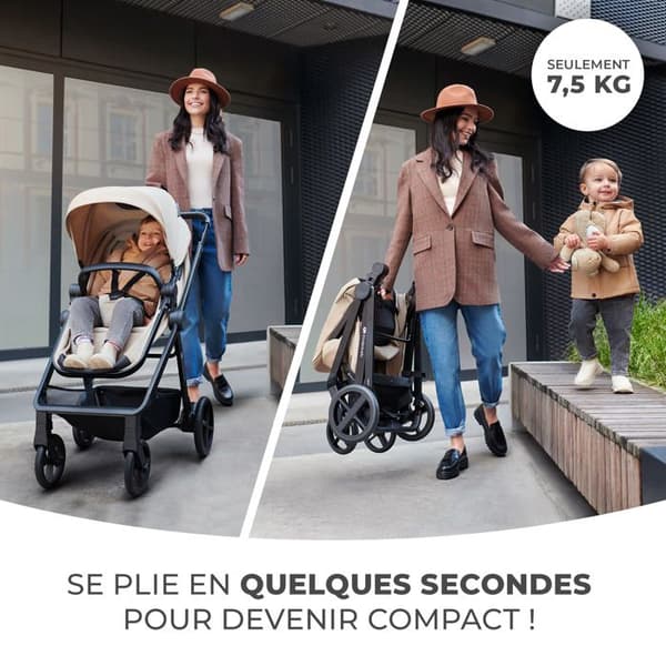 3 i 1 kombinerad vagn - KINDERKRAFT NYHET - med bilbarnstol - Resesystem - Lätt 7,5 kg - Fällbar - Grå