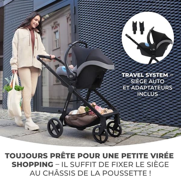 3 i 1 kombinerad vagn - KINDERKRAFT NYHET - med bilbarnstol - Resesystem - Lätt 7,5 kg - Fällbar - Grå