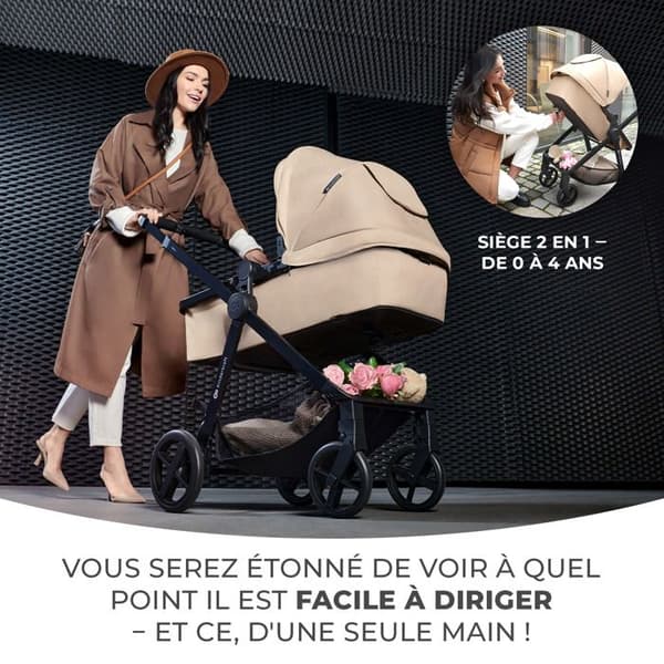 3 i 1 kombinerad vagn - KINDERKRAFT NYHET - med bilbarnstol - Resesystem - Lätt 7,5 kg - Fällbar - Grå