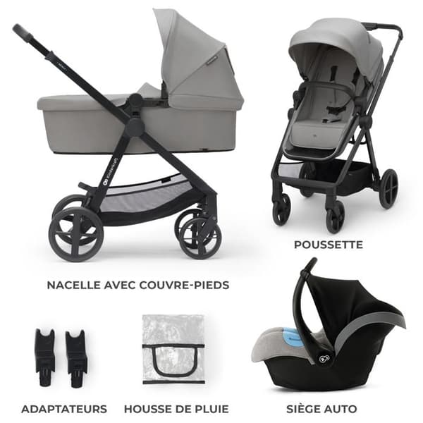 3 i 1 kombinerad vagn - KINDERKRAFT NYHET - med bilbarnstol - Resesystem - Lätt 7,5 kg - Fällbar - Grå