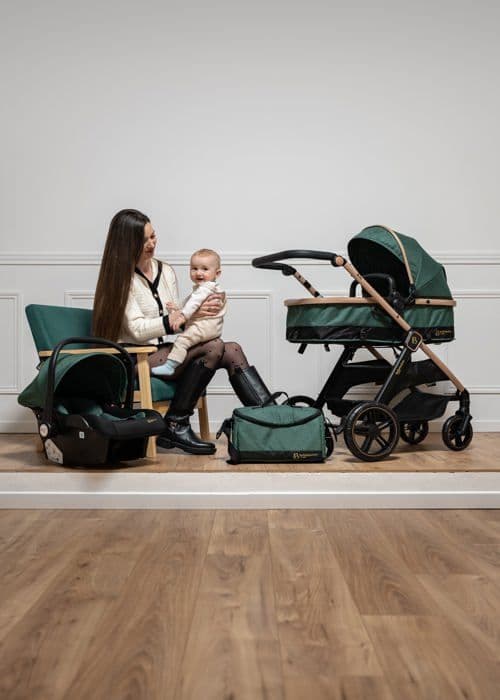 BEBELISSIMO - Kombinerad trio-barnvagn 3 i 1 - bilstol 0+ IRIS – liggdel – från födseln – upp till 22kg - grön