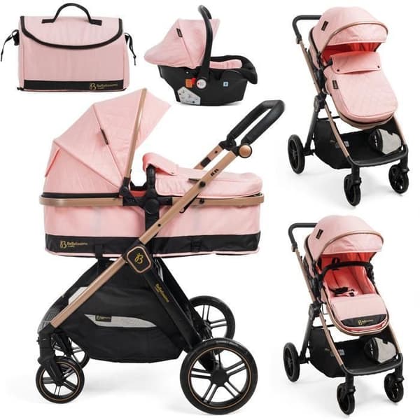 BEBELISSIMO - Kombinationstrio 3 i 1 - bilsäte 0+ IRIS – liggdel – från födseln – upp till 22kg - rosa