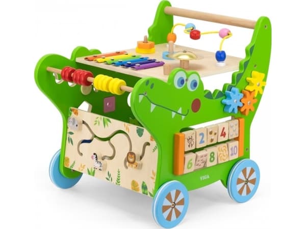 Viga Toys medinis mokomasis krokodilas stūmiklis 12in1