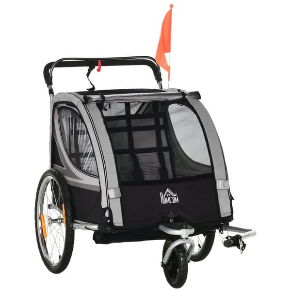 Rootz Children's Bicycle Trailer - Push Cart - Stråkare - Fällbar med bromsar - 142 x 75 x 101 cm - Säker och bekväm resa för 2 barn
