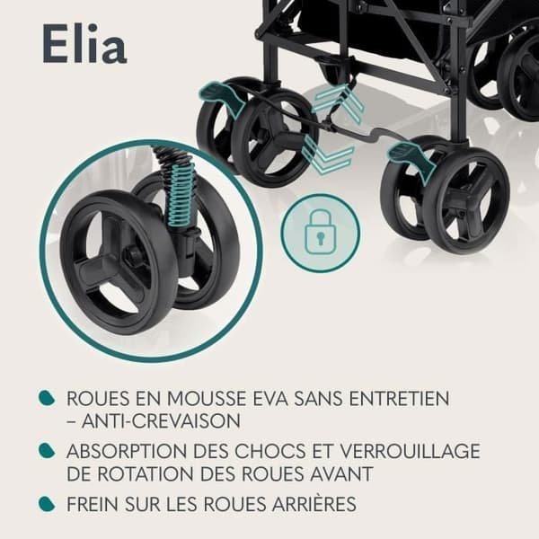 LIONELO Elia - Kompakt barnvagn - Från 6 till 36 månader - 5-punkts säkerhetsbälte - Inkluderade tillbehör - Grön