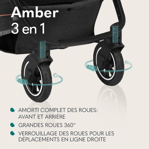 Kombinerad barnvagn LIONELO Amber 3 i 1 upp till 22 kg med liggdel, bilstol i-Size, väska och tillbehör - Svart