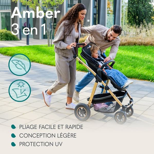 Kombinerad barnvagn LIONELO Amber 3 i 1 upp till 22 kg med liggdel, bilstol i-Size, väska och tillbehör - Svart