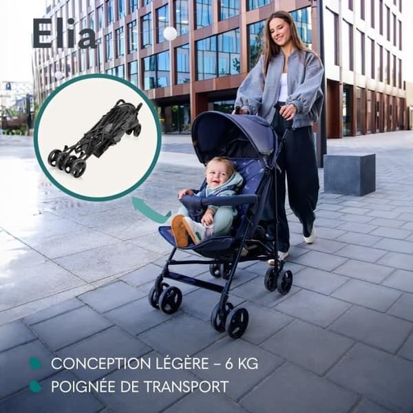 Elia Lionelo barnvagn - Svart - Justerbart ryggstöd - Roterande framhjul - Intertek-certifikat