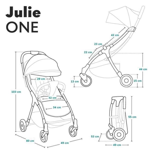 Kompakt barnvagn LIONELO Julie One - Upp till 22 kg - Lätt & hopfällbar - Tillbehör - Svart / Guld