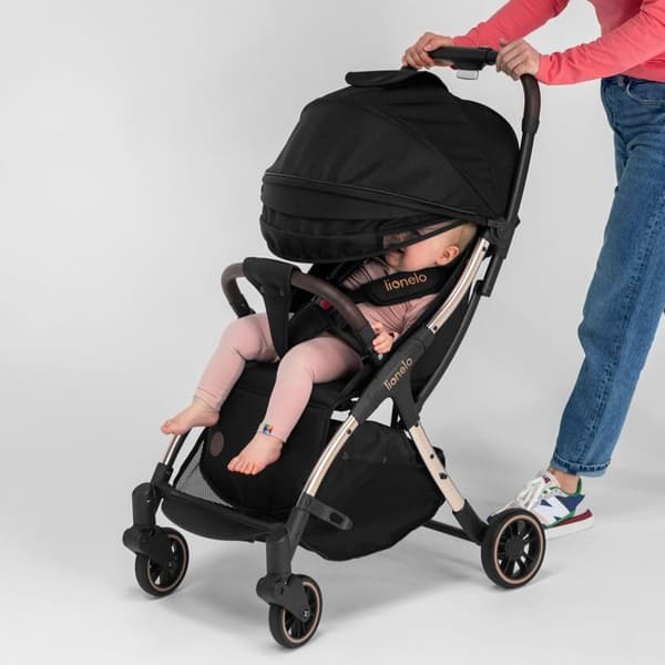 Kompakt barnvagn LIONELO Julie One - Upp till 22 kg - Lätt & hopfällbar - Tillbehör - Svart / Guld