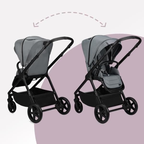 MoMi GISELLE Kombinerad 2-i-1 Barnvagn - Lättviktsbarnvagn och liggdel - Upp till 22 kg - Tillbehörsset och väska - Grå