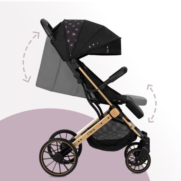 MoMi Estelle Dakar Barnvagn för baby Stad Anpassad från födseln upp till 22kg Liggdels Regnskydd Cane med Benöverdrag Svart