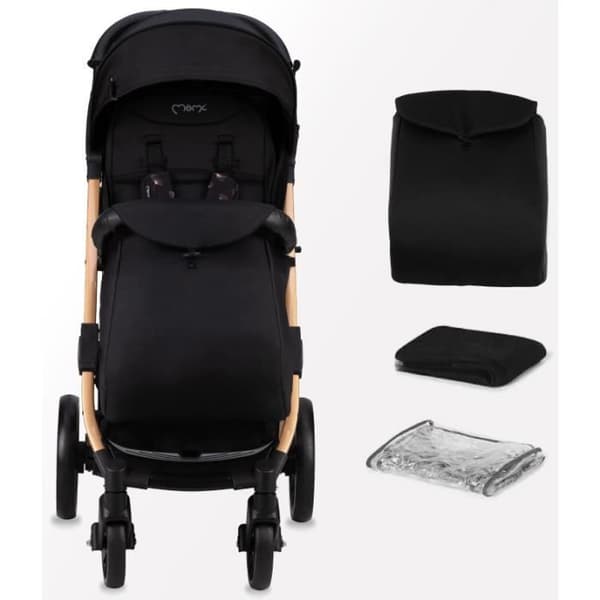 MoMi Estelle Dakar Barnvagn för baby Stad Anpassad från födseln upp till 22kg Liggdels Regnskydd Cane med Benöverdrag Svart