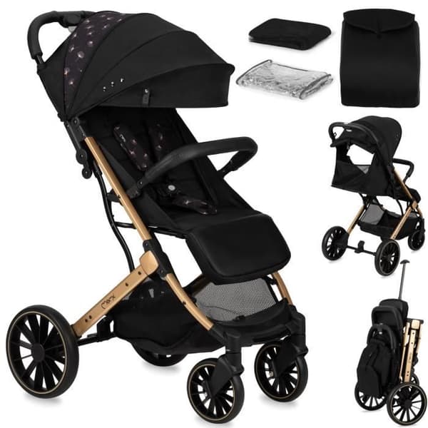 MoMi Estelle Dakar Barnvagn för baby Stad Anpassad från födseln upp till 22kg Liggdels Regnskydd Cane med Benöverdrag Svart