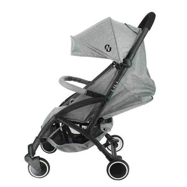 NANIA Lili Compact Barnvagn - 0-36 månader - Upp till 15kg - Lutande ryggstöd - Svängbara fjädrande hjul - Grå