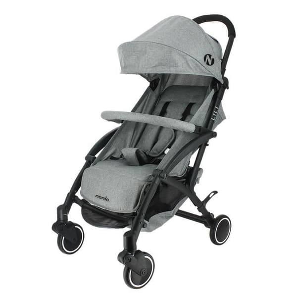 NANIA Lili Compact Barnvagn - 0-36 månader - Upp till 15kg - Lutande ryggstöd - Svängbara fjädrande hjul - Grå
