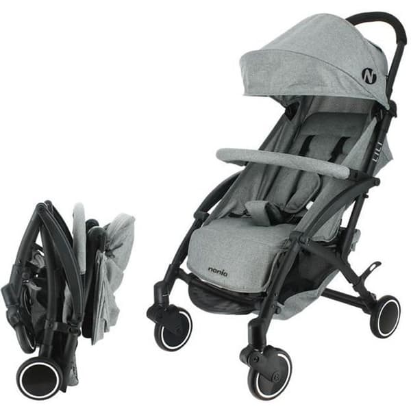 NANIA Lili Compact Barnvagn - 0-36 månader - Upp till 15kg - Lutande ryggstöd - Svängbara fjädrande hjul - Grå