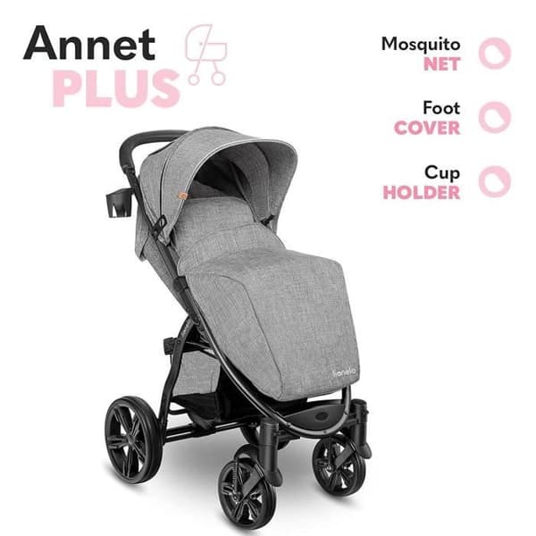 LIONELO Annet universell käppvagn - Upp till 22 kg - 5 fästpunkter säkerhet - Grå