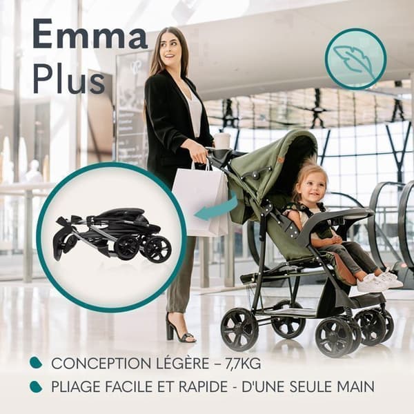 Lättviktig paraplyvagn LIONELO Emma - Snabb strand - 6-36 månader - Inkluderad väska - Stort körfält - Mörkgrå