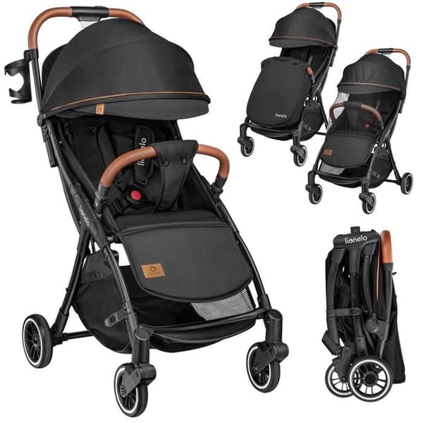 Kompakt paraplyvagn LIONELO Julie One - Upp till 22 kg - Lätt och hopfällbar - Tillbehör - Svart