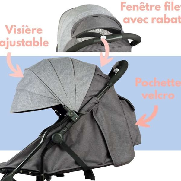 Bambisol Stadsvagn YUKO² | Från födseln, 1 handvikning | Heather Grey Eco
