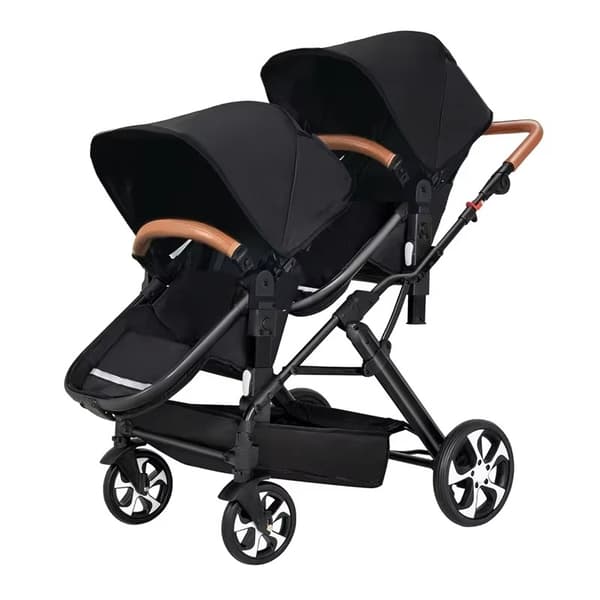 Syskonvagn Duo – Tvåsitsig Barnvagn med Stötdämpare & Hög Sittposition - Svart