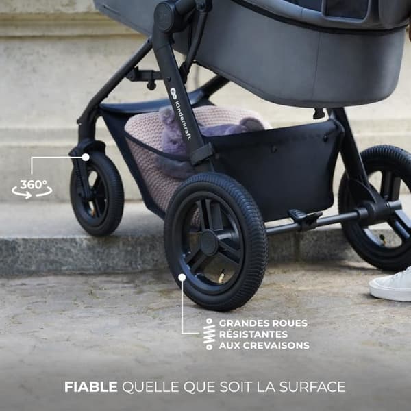 Kinderkraft MOOV2 AIR Barnvagn 3 i 1, Resesystem från födseln till 27 kg, Bilbarnstol Mink PRO I-Size ingår, Grå